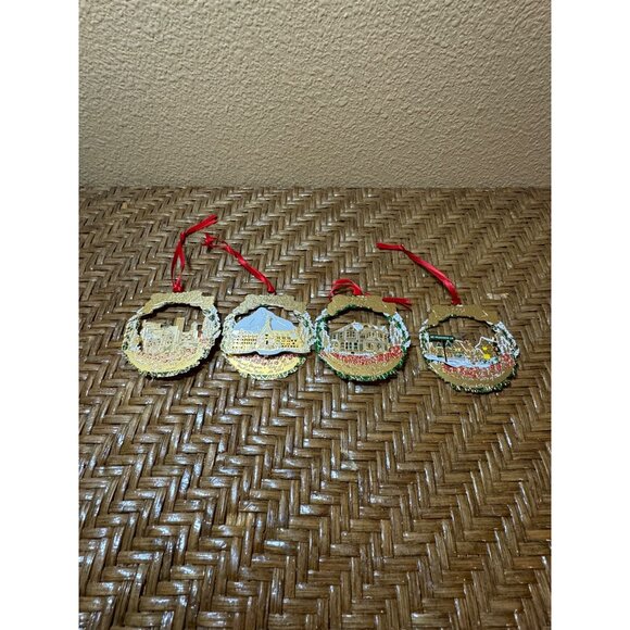Vintage Portland Oregon Christmas Ornaments 2000-2005 Gold Tone Enamel Signed - Picture 1 of 13